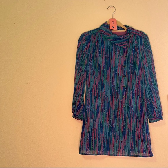 Vintage Asymmetrical Button Mini Dress - Picture 5 of 9